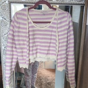 Anthropologie Willow & Wind Lavender and Cream Striped Cardigan